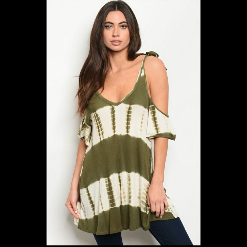 Tie Dye Olive Green Top - Picture 2 of 4